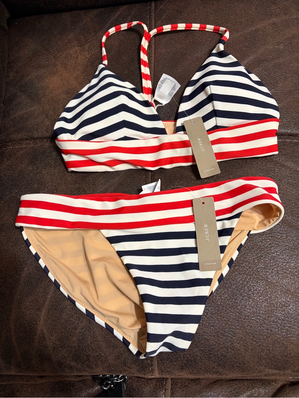 J. Crew Red, Navy & White Striped Bikini Set
